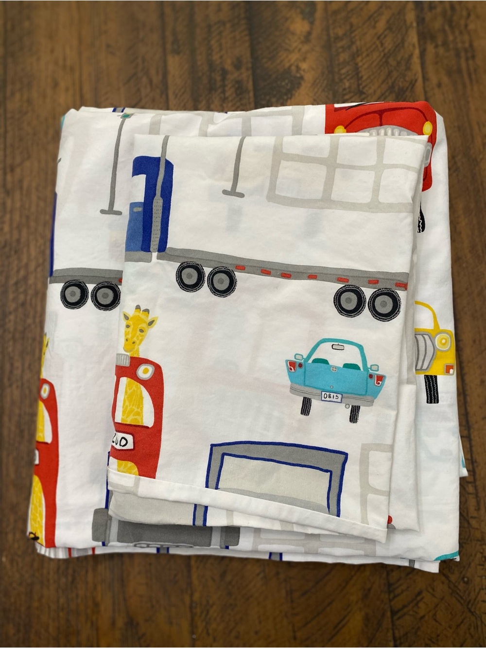 Pottery Barn Kids White Vehicle-Print sheets and a Matching Pillow